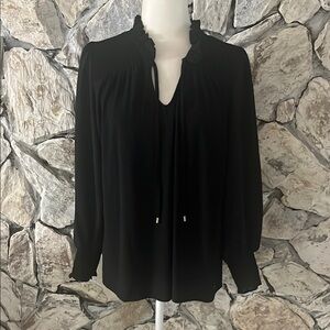 Anne Klein Black Long Sleeve Tie Front Blouse